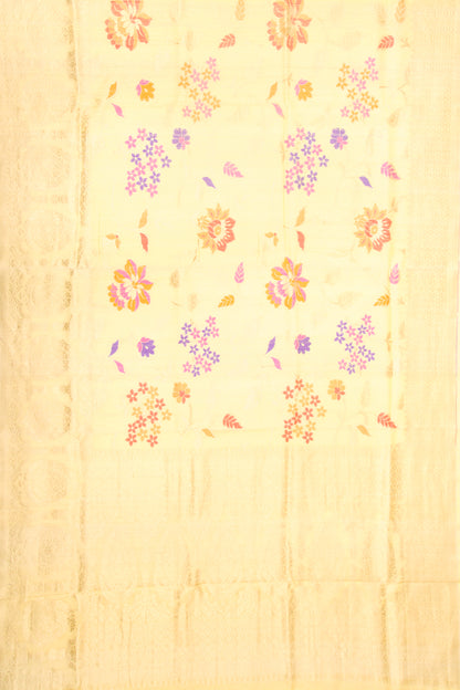 Banarasi Tussar Georgette Floral Printed Yellow Saree