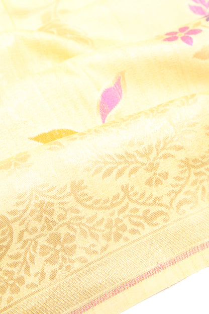 Banarasi Tussar Georgette Floral Printed Yellow Saree