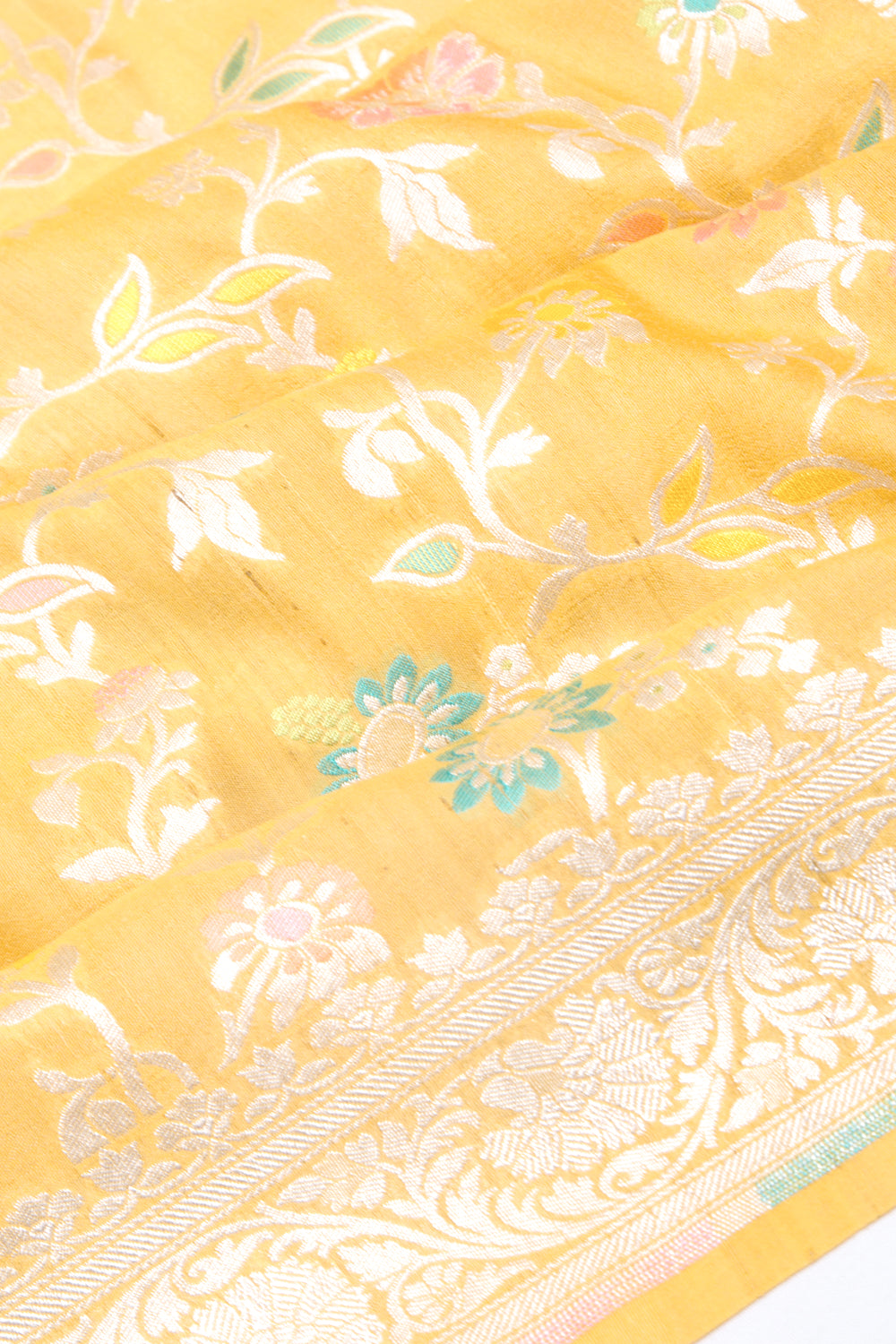 Banarasi Tussar Georgette Jaal Yellow Saree