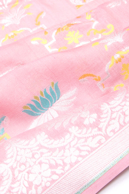 Banarasi Tussar Georgette Brocade Peach Saree