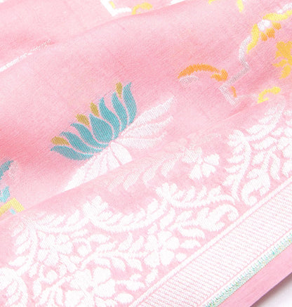 Banarasi Tussar Georgette Brocade Peach Saree