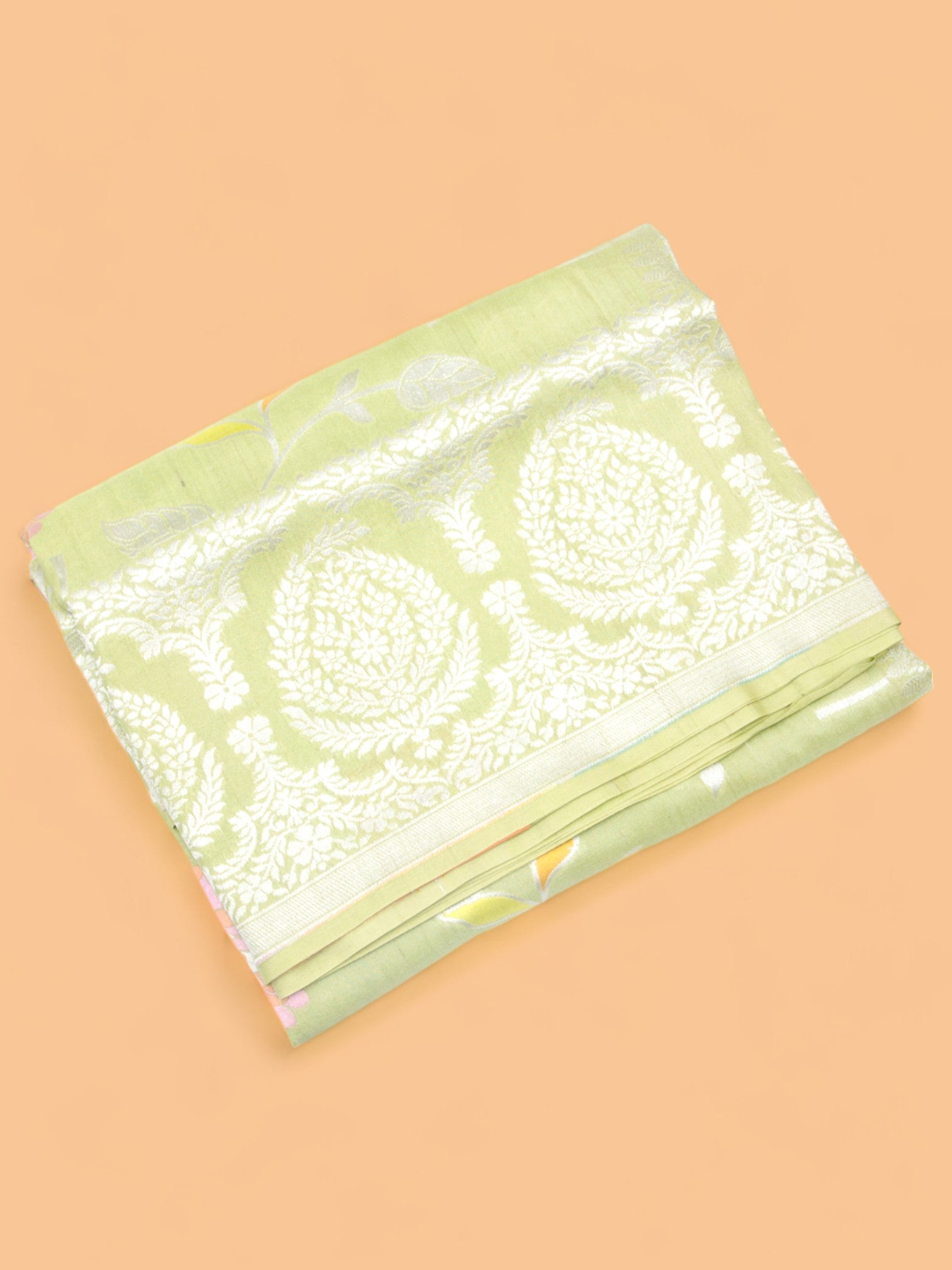 Banarasi Tussar Georgette Jaal Pastel Green Saree