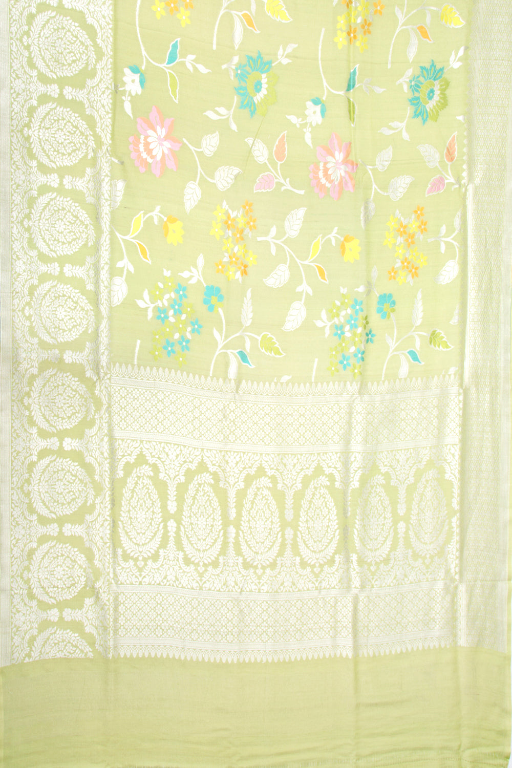 Banarasi Tussar Georgette Jaal Pastel Green Saree