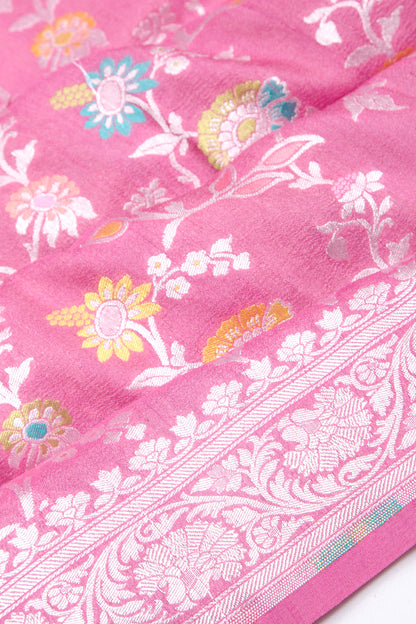 Banarasi Tussar Georgette Jaal Pink Saree