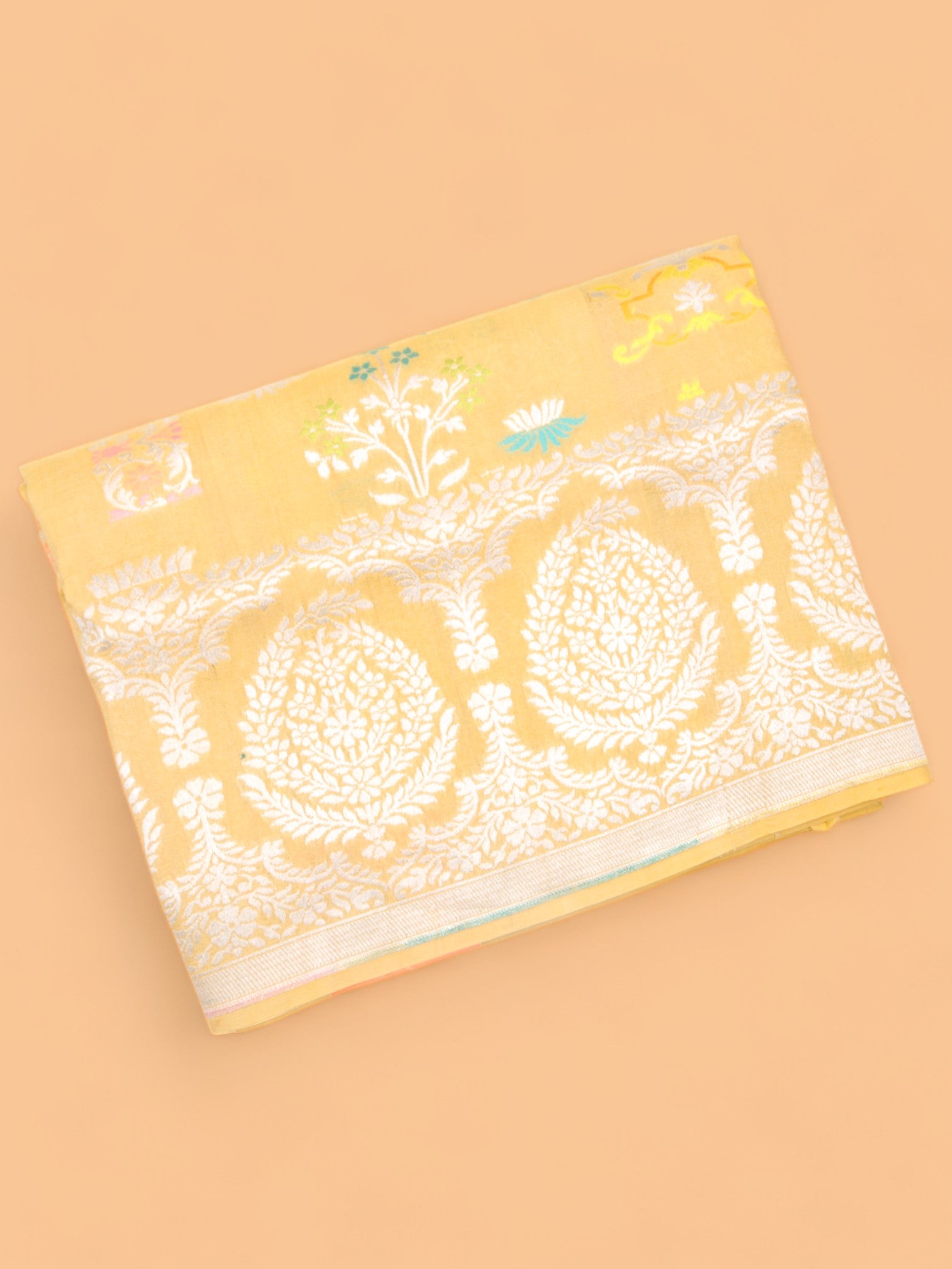 Banarasi Tussar Georgette Jaal Yellow Saree