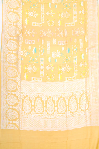 Banarasi Tussar Georgette Jaal Yellow Saree