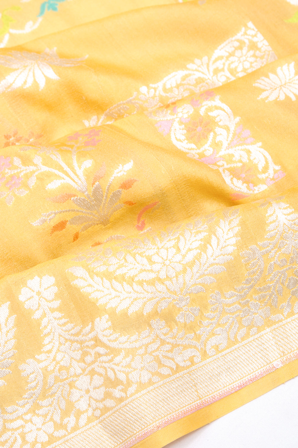 Banarasi Tussar Georgette Jaal Yellow Saree