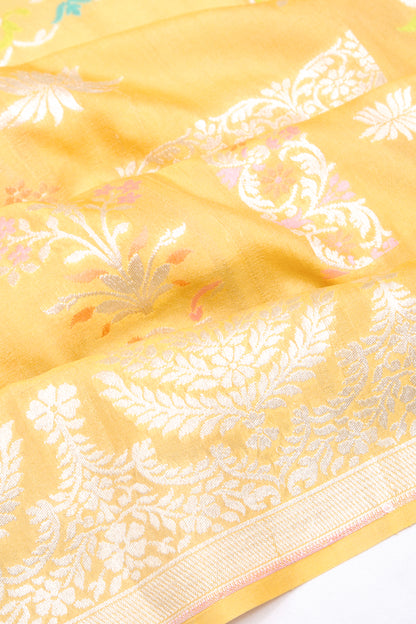 Banarasi Tussar Georgette Jaal Yellow Saree