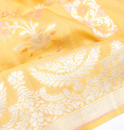 Banarasi Tussar Georgette Jaal Yellow Saree