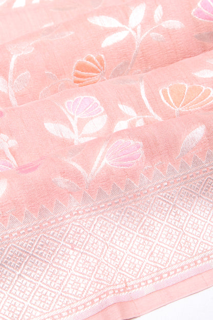 Banarasi Tussar Georgette Jaal Peach Saree
