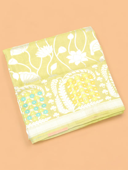 Banarasi Tussar Georgette Jaal Mehandi Green Saree