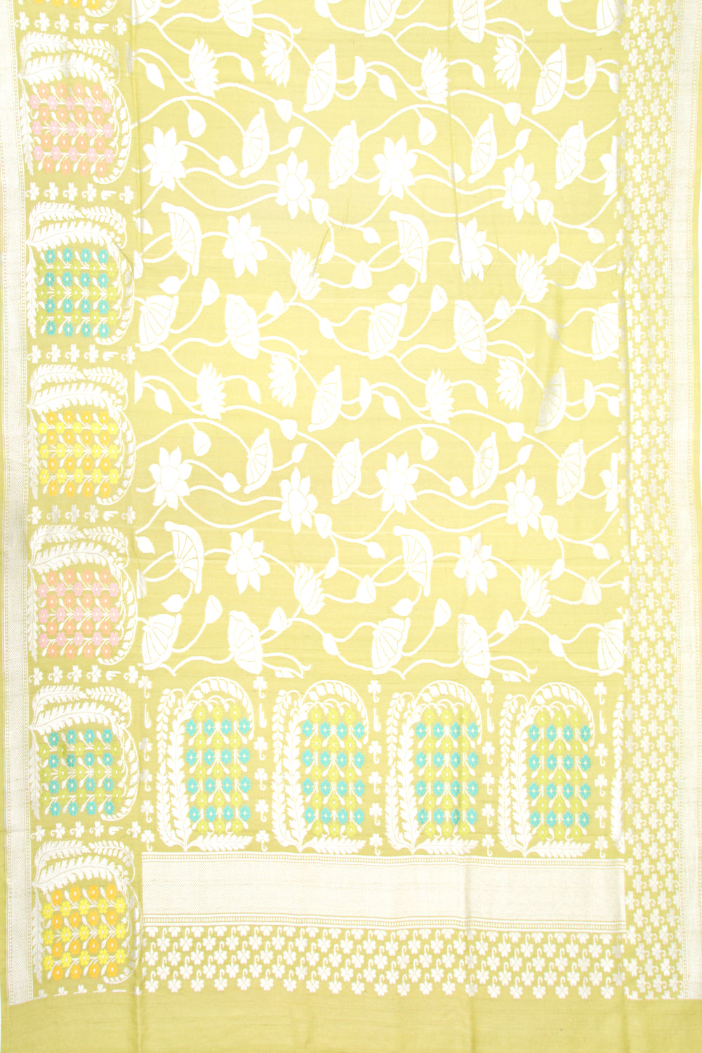 Banarasi Tussar Georgette Jaal Mehandi Green Saree