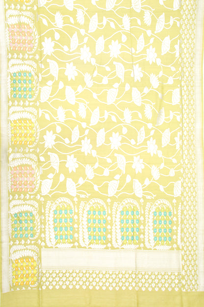 Banarasi Tussar Georgette Jaal Mehandi Green Saree