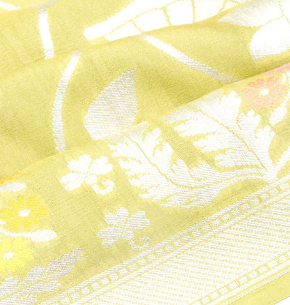 Banarasi Tussar Georgette Jaal Mehandi Green Saree