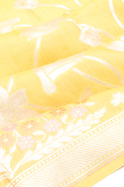 Banarasi Tussar Georgette Jaal Yellow Saree
