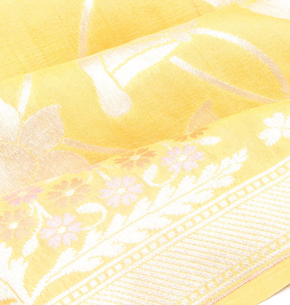 Banarasi Tussar Georgette Jaal Yellow Saree