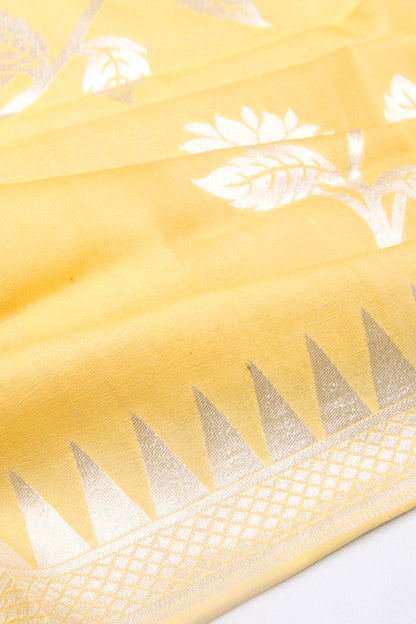Banarasi Tussar Georgette Brocade Yellow Saree