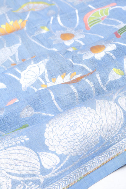 Banarasi Tussar Georgette Jaal Blue Saree