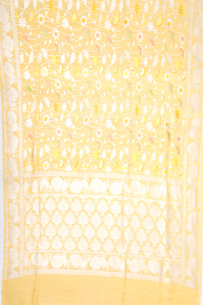 Banarasi Tussar Georgette Brocade Yellow Saree