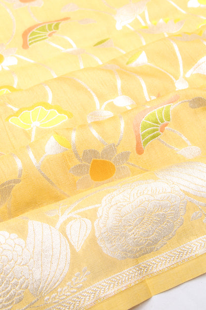 Banarasi Tussar Georgette Brocade Yellow Saree