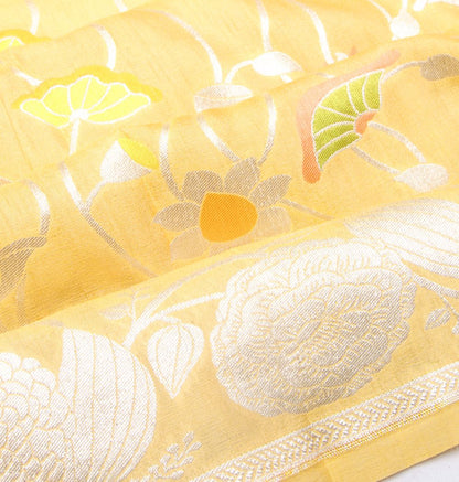 Banarasi Tussar Georgette Brocade Yellow Saree
