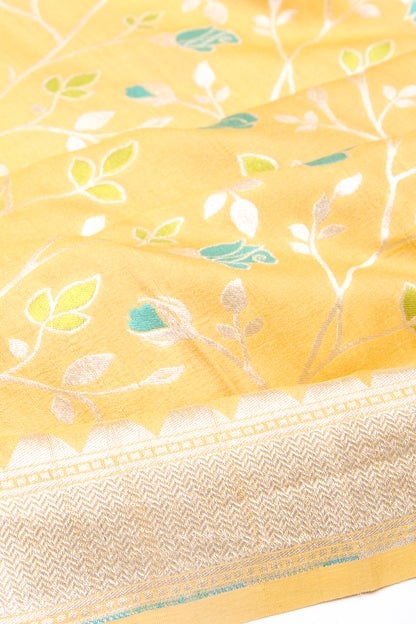 Banarasi Tussar Georgette Brocade Yellow Saree
