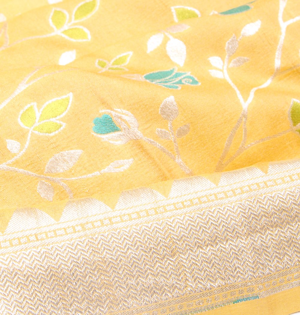 Banarasi Tussar Georgette Brocade Yellow Saree