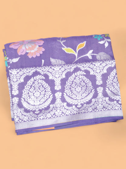 Banarasi Tussar Georgette Floral Printed Lavender Saree