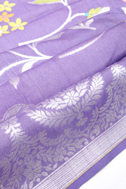 Banarasi Tussar Georgette Floral Printed Lavender Saree