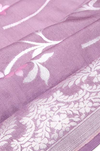 Banarasi Tussar Georgette Brocade Lavender Saree