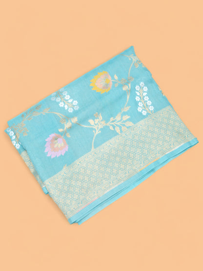 Banarasi Tussar Georgette Jaal Sea Green Saree