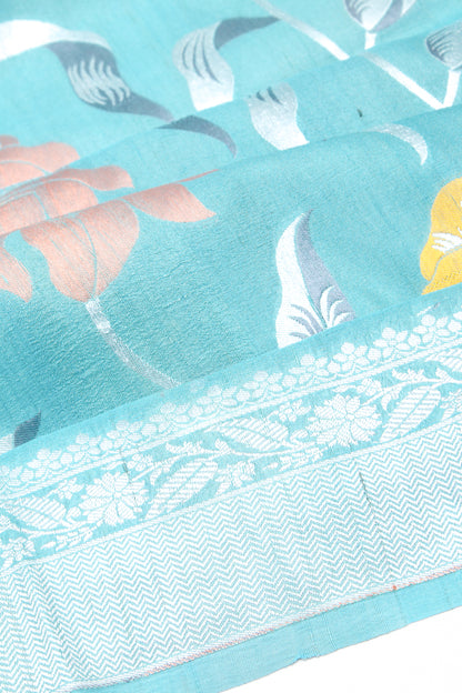 Banarasi Tussar Georgette Jaal Sky Blue Saree