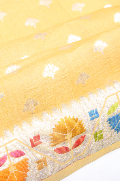 Banarasi Tussar Georgette Brocade Yellow Saree