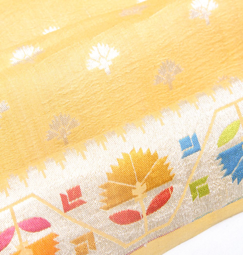 Banarasi Tussar Georgette Brocade Yellow Saree