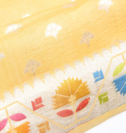 Banarasi Tussar Georgette Brocade Yellow Saree
