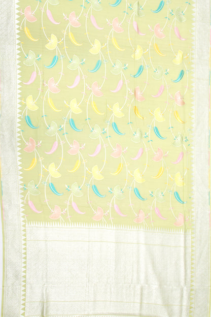 Banarasi Tussar Georgette Jaal Pastel Green Saree