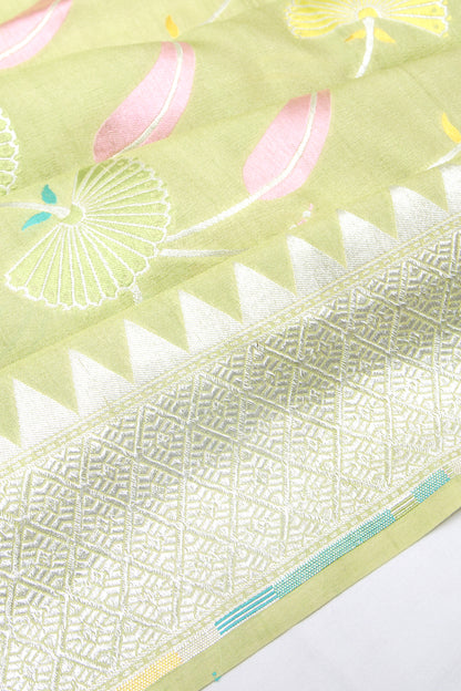 Banarasi Tussar Georgette Jaal Pastel Green Saree