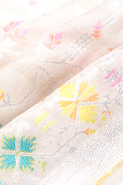 Banarasi Tussar Georgette Jaal Cream Saree
