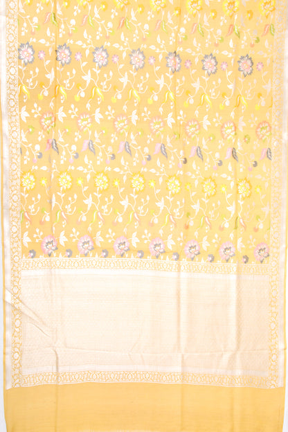 Banarasi Tussar Georgette Jaal Yellow Saree