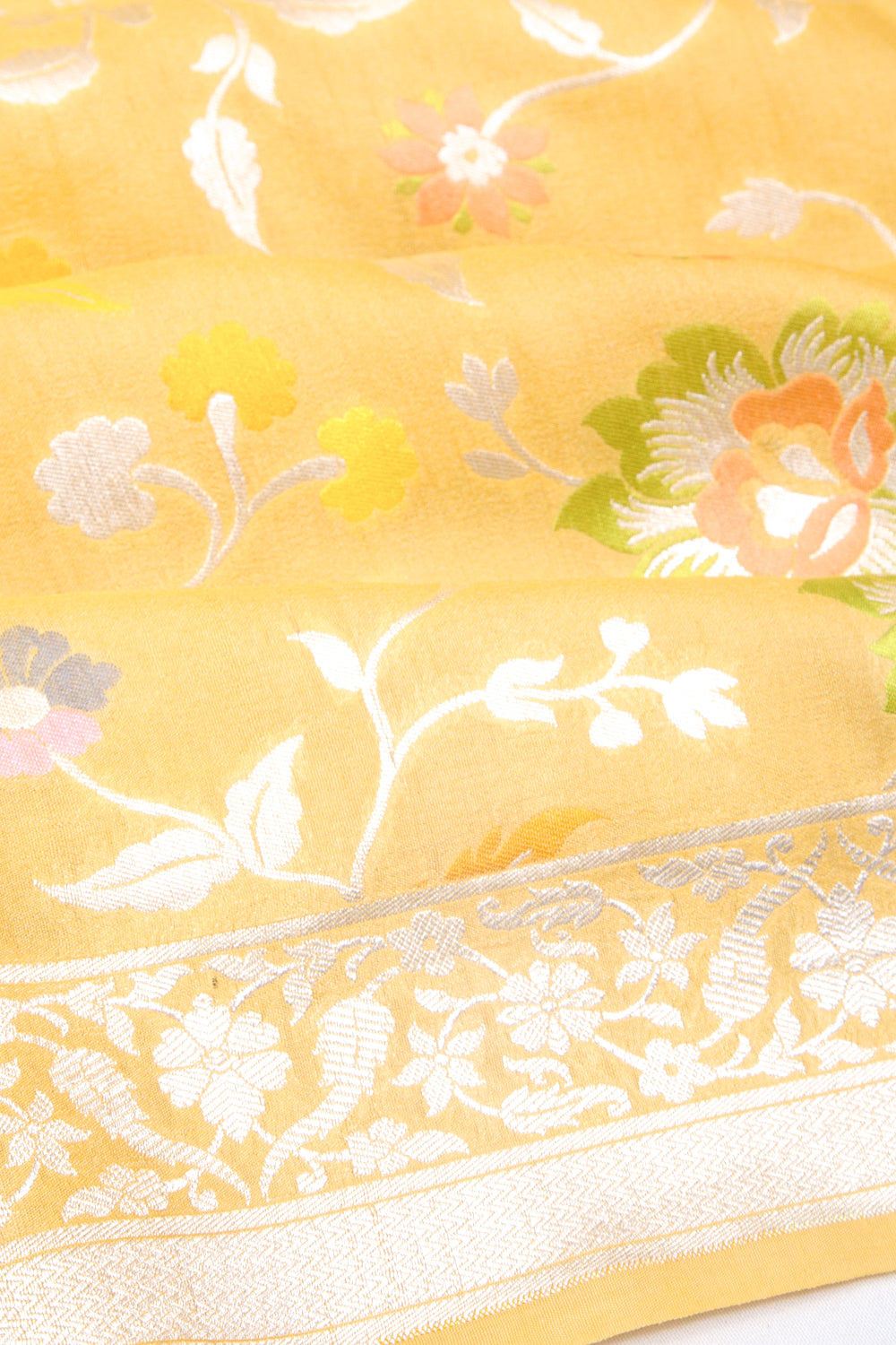 Banarasi Tussar Georgette Jaal Yellow Saree