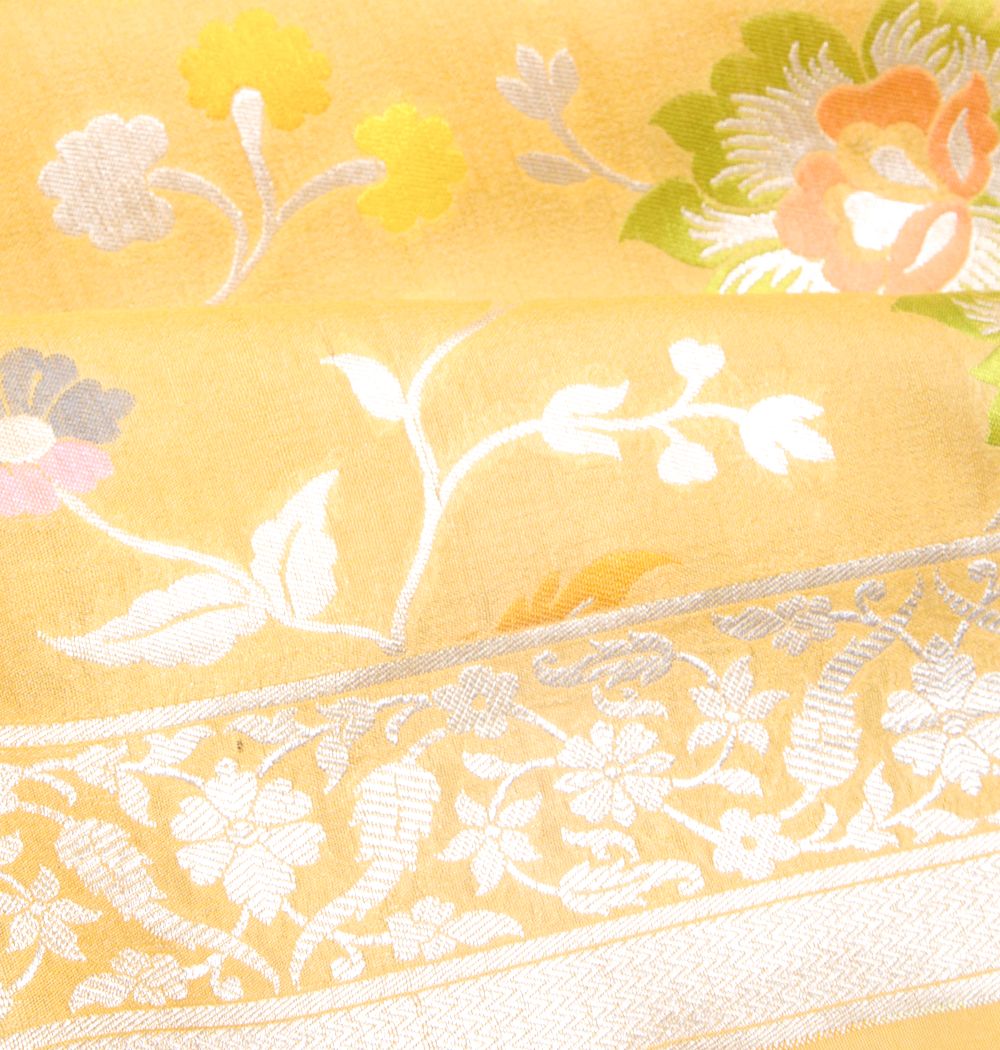Banarasi Tussar Georgette Jaal Yellow Saree