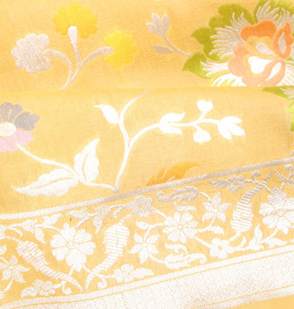Banarasi Tussar Georgette Jaal Yellow Saree