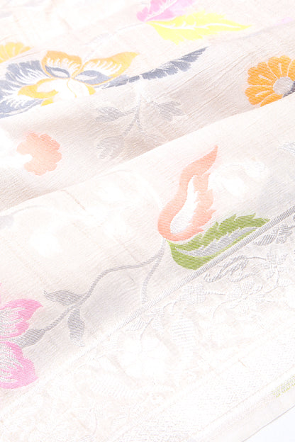 Banarasi Tussar Georgette Jaal Cream Saree