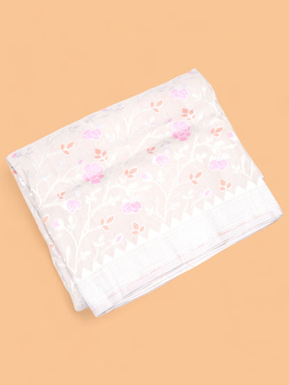 Banarasi Tussar Georgette Brocade Cream Saree