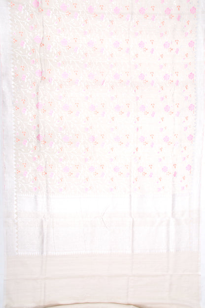 Banarasi Tussar Georgette Brocade Cream Saree