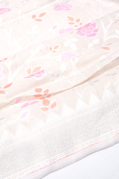 Banarasi Tussar Georgette Brocade Cream Saree