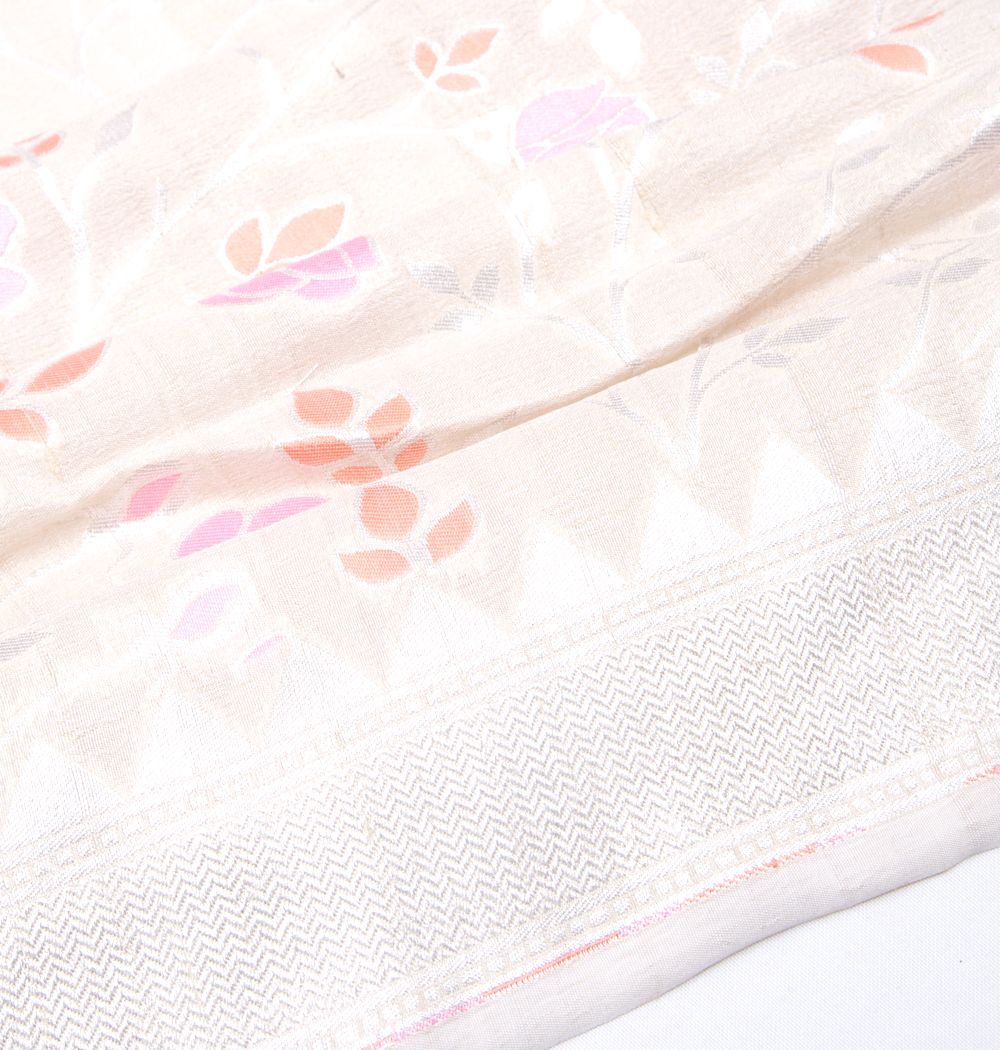 Banarasi Tussar Georgette Brocade Cream Saree