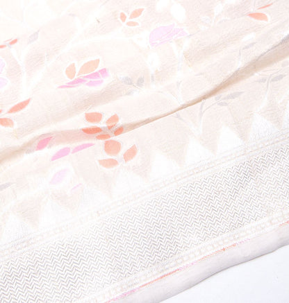 Banarasi Tussar Georgette Brocade Cream Saree