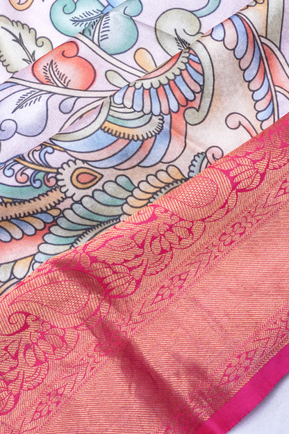 Soft Silk Floral Printed Baby Pink Saree