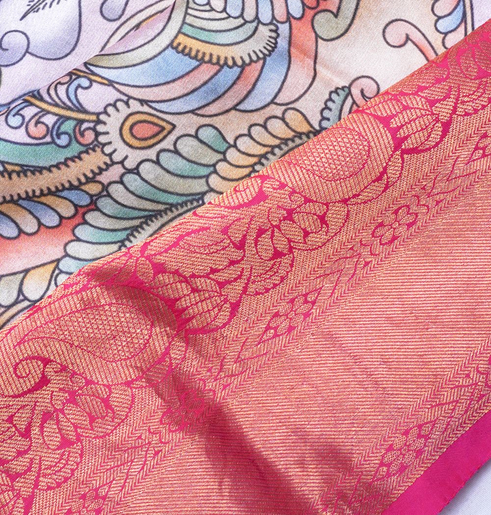 Soft Silk Floral Printed Baby Pink Saree